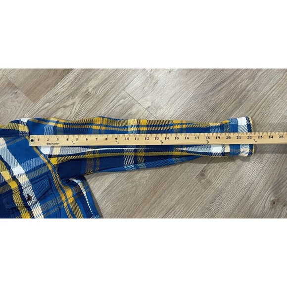 Outerknown Blanket Shirt Jacket Button Up Flannel Blue Yellow Plaid Men's Small - Picture 7 of 8